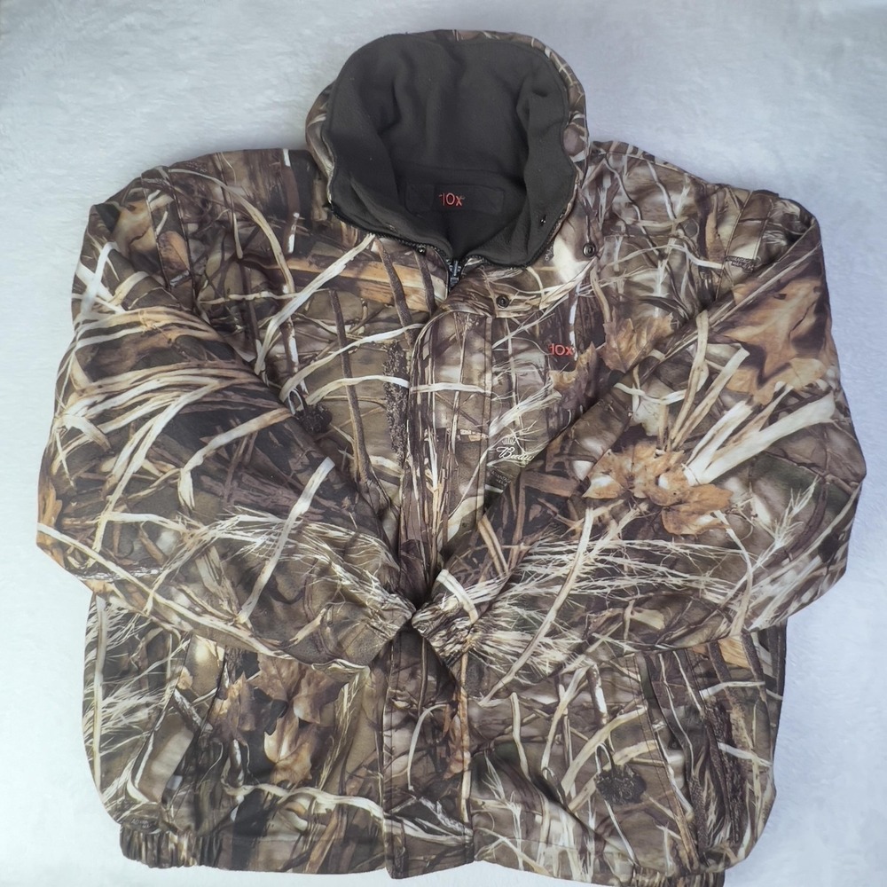 Budweiser Jacket Mens XL Brown Camo Hooded‎ Hunting Insulated 10X Advantage Max4